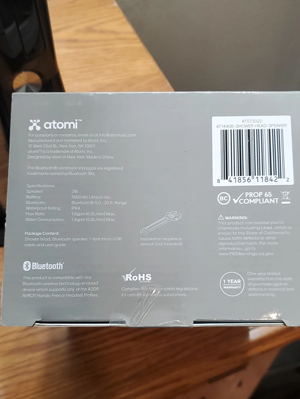 Atomi Shower Head with Bluetooth Speaker - Black Satin Finish- NEW